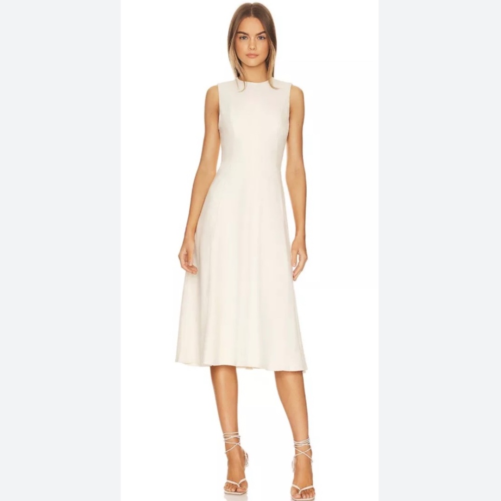 New Vince Ivory Paneled Crewneck Midi Dress
